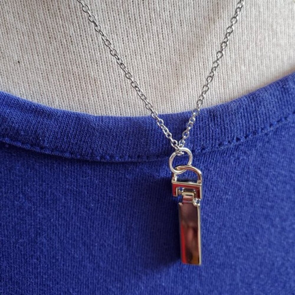 16IN Silver Tone Chain Gold Bar Pendant Necklace